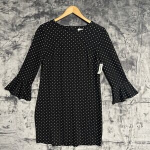 NWT Old Navy Womens XS Black Polka Dot Mini Dress 3/4 Bell Sleeve Back Zipper